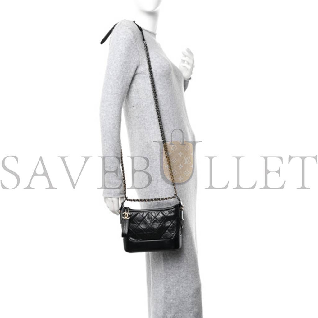 Ch*el master calfskin quilted small gabrielle hobo black as1521 (20*15*8cm)